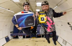 MinXray and DUXS program space medicine breakthrough. MinXray in Action - Sheyna Gifford (l) and Mike Cairnie (r) at Zero-G. Photo Credit: Steve Boxall/Zero Gravity.
